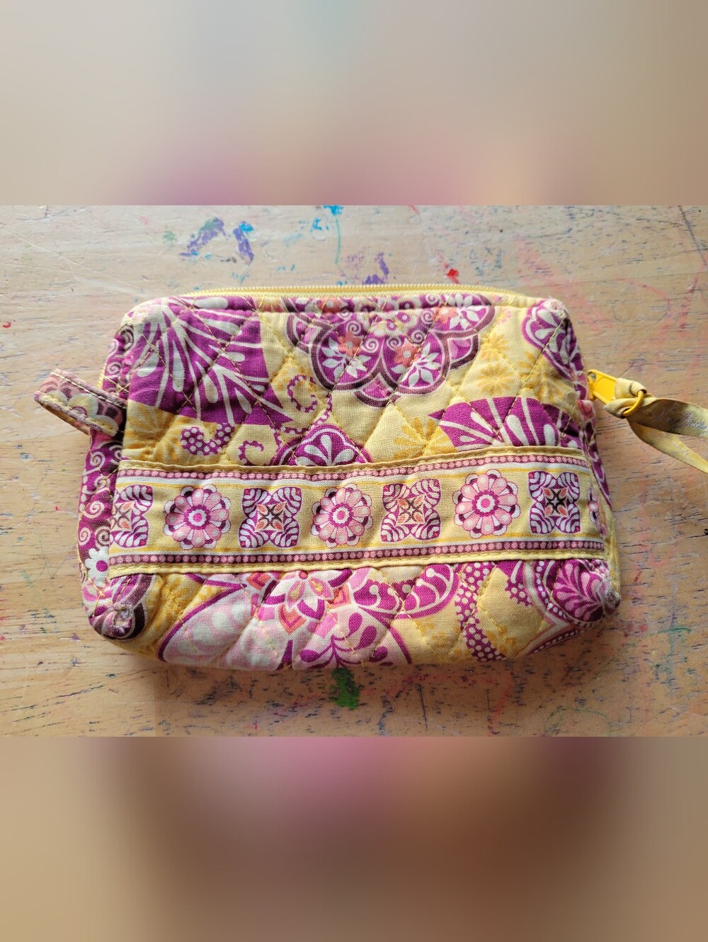 Vera Bradley Small Makeup Case, Yellow, Pink And Maroon